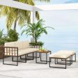 6 Pieces Acacia Wood Patio Furniture Set with Coffee Table and Ottomans-Beige For Discount