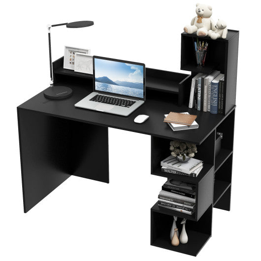 Modern Computer Desk with Storage Bookshelf and Hutch for Home Office-Black Discount