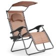 Folding Recliner Lounge Chair with Shade Canopy Cup Holder-Brown Supply