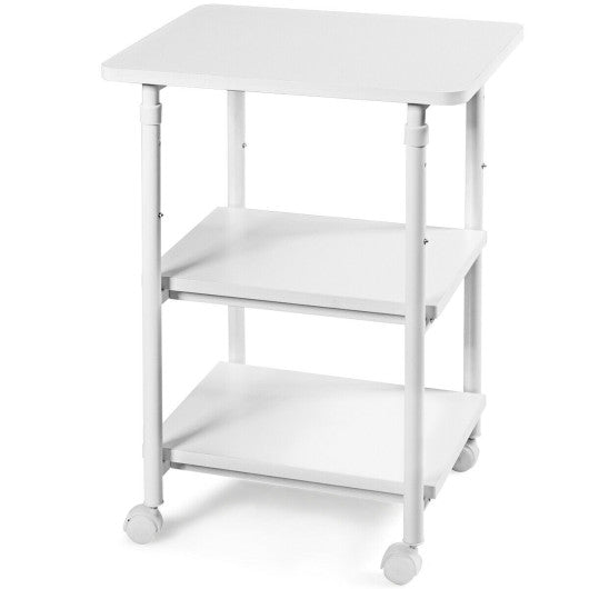 3-tier Adjustable Printer Stand with 360° Swivel Casters-White For Sale