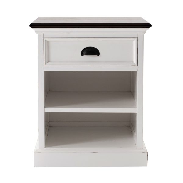 Distressed White and Deep Brown Nightstand With Shelves Cheap