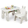 Kids Table and Chair Set with Flip-Top Bookshelf-Gray Cheap