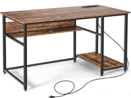 55 Inch Computer Desk with Power Outlets and USB Ports for Home and Office-Rustic Brown Supply