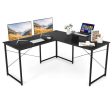 95 Inch 2-Person L-Shaped Long Reversible Computer Desk with Monitor Stand-Black For Cheap