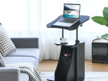 Adjustable Mobile Standing Desk Cart with Tilt Desktop and Cabinet-Black Hot on Sale