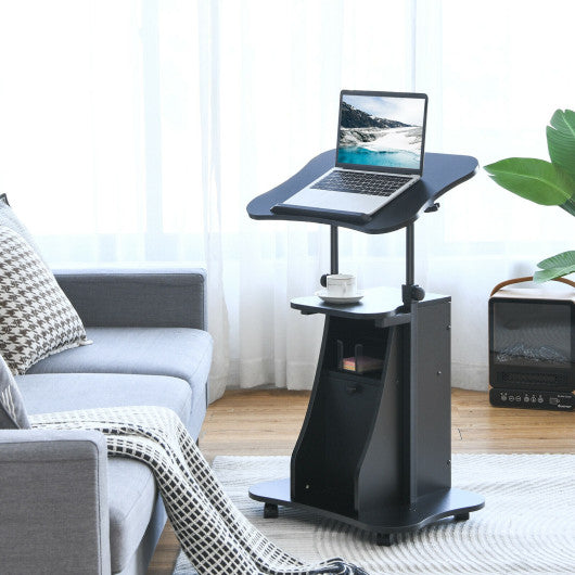 Adjustable Mobile Standing Desk Cart with Tilt Desktop and Cabinet-Black Hot on Sale