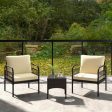 3 Pieces Patio Wicker Conversation Set with Cushions and Tempered Glass Coffee Table-Beige Online