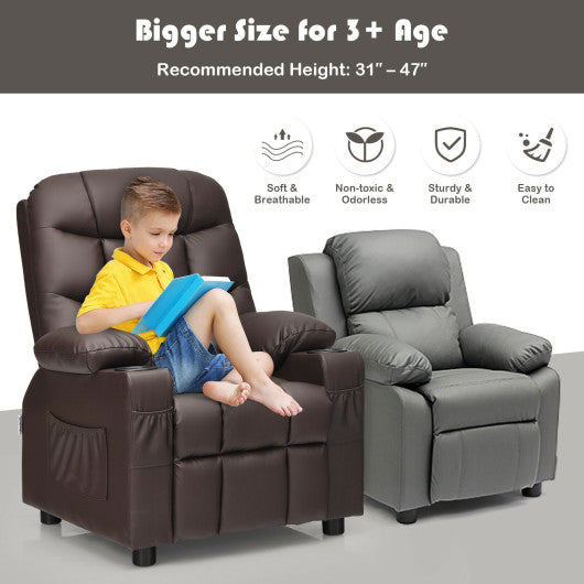 PU Leather Kids Recliner Chair with Cup Holders and Side Pockets-Brown Online Hot Sale