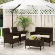 4 Piece Patio Rattan Conversation Set with Cozy Seat Cushions-Beige Online