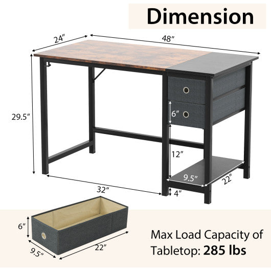 48 55-Inch Home Office Desk with 2 Drawers Hanging Hook-S Online