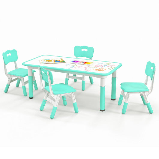 Kids Table and Chairs Set for 4 with Graffiti Desktop-Green Online