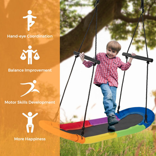 Saucer Tree Swing Surf Kids Outdoor Adjustable Oval Platform Set with Handle-Color Fashion