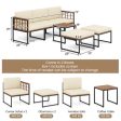 6 Pieces Acacia Wood Patio Furniture Set with Coffee Table and Ottomans-Beige For Discount