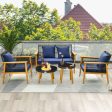 5 Piece Outdoor Conversation Set with 2 Coffee Tables for Backyard Poolside-Navy Online Sale