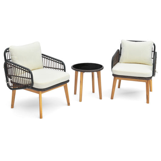 3 Pieces Patio Furniture Set with Cushioned Chairs and Tempered Glass Side Table-Black Online now