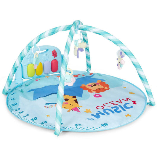 Baby Activity Play Piano Gym Mat with 5 Hanging Sensory Toys-Blue Online