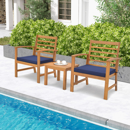 3 Pieces Outdoor Furniture Set with Soft Seat Cushions-Navy For Sale