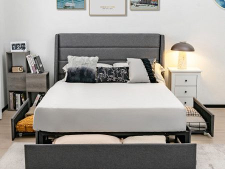 Upholstered Platform Bed Frame with 3 Storage Drawers-Queen Size For Sale