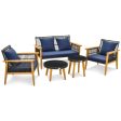 5 Piece Outdoor Conversation Set with 2 Coffee Tables for Backyard Poolside-Navy Online Sale