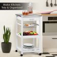 Kitchen Island Cart with Stainless Steel Tabletop and Basket-White For Cheap