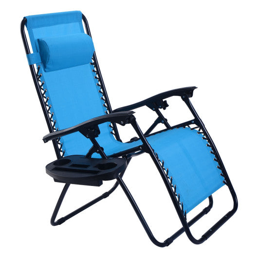 2 Pieces Folding Lounge Chair with Zero Gravity-Light Blue Online now