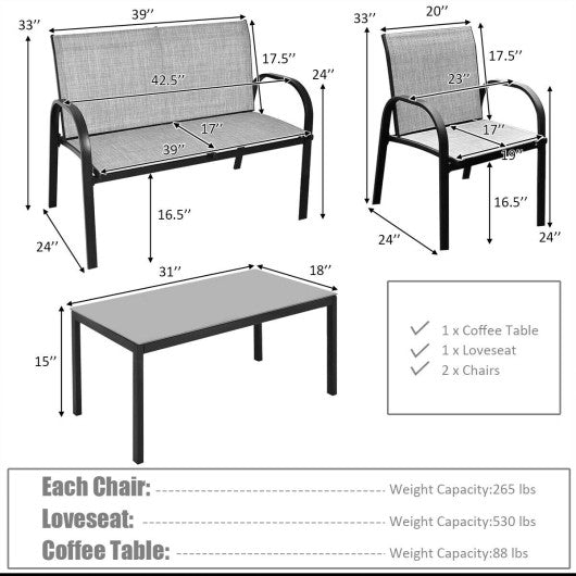 4 Pieces Patio Furniture Set with Glass Top Coffee Table-Gray Hot on Sale