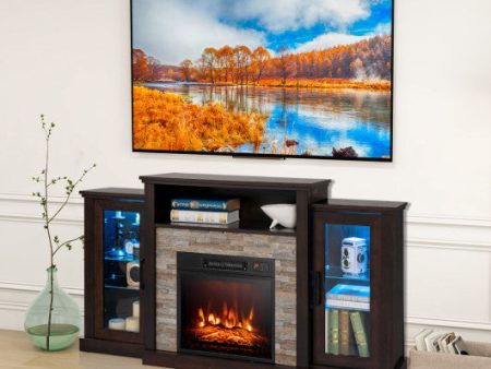 Fireplace TV Stand with 16-Color Led Lights for TVs up to 65 Inch-Dark Brown Fashion