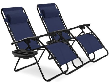 2 Pieces Folding Lounge Chair with Zero Gravity-Navy Supply