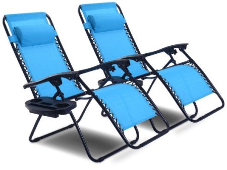 2 Pieces Folding Lounge Chair with Zero Gravity-Light Blue Online now