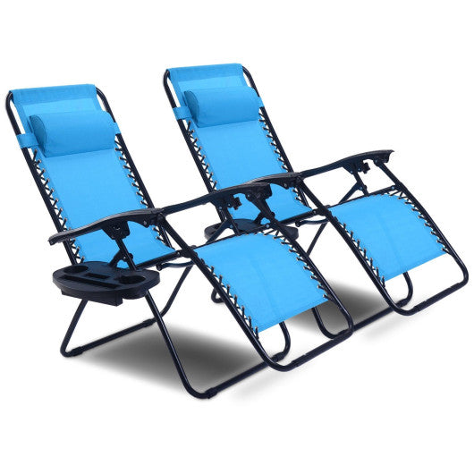 2 Pieces Folding Lounge Chair with Zero Gravity-Light Blue Online now