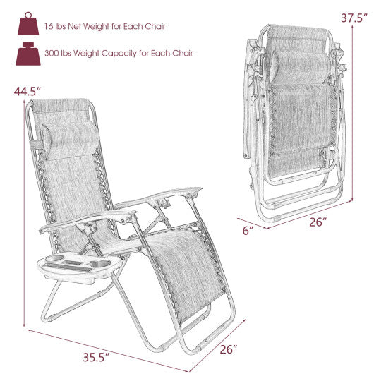 2 Pieces Folding Lounge Chair with Zero Gravity-Dark Red Online Hot Sale