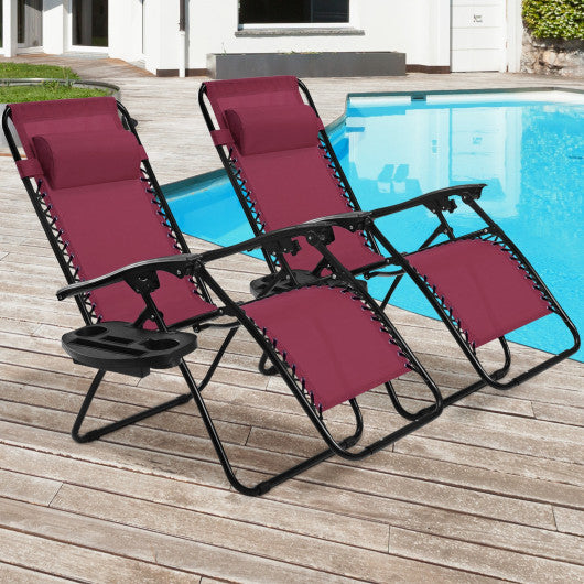 2 Pieces Folding Lounge Chair with Zero Gravity-Dark Red Online Hot Sale