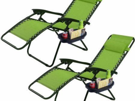 2 Pieces Folding Lounge Chair with Zero Gravity-Green Discount