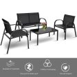 4 Pieces Patio Furniture Set with Glass Top Coffee Table-Black Online