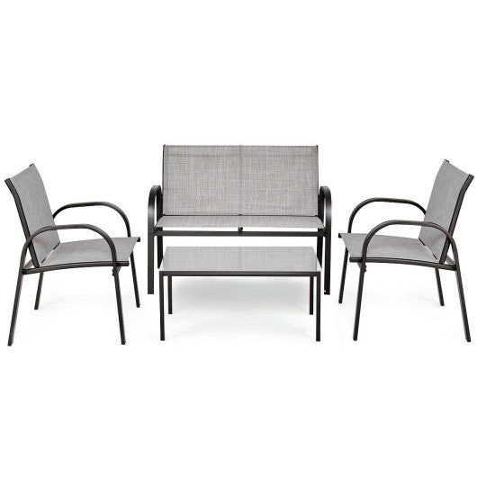 4 Pieces Patio Furniture Set with Glass Top Coffee Table-Gray Hot on Sale