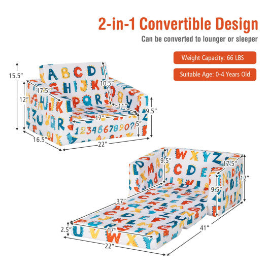 2-in-1 Convertible Kids Sofa with Velvet Fabric-Multicolor Online Sale