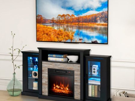 Fireplace TV Stand with 16-Color Led Lights for TVs up to 65 Inch-Black Supply