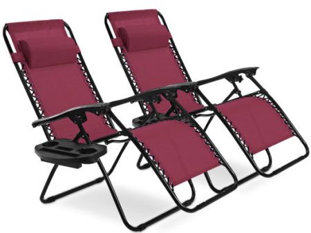 2 Pieces Folding Lounge Chair with Zero Gravity-Dark Red Online Hot Sale